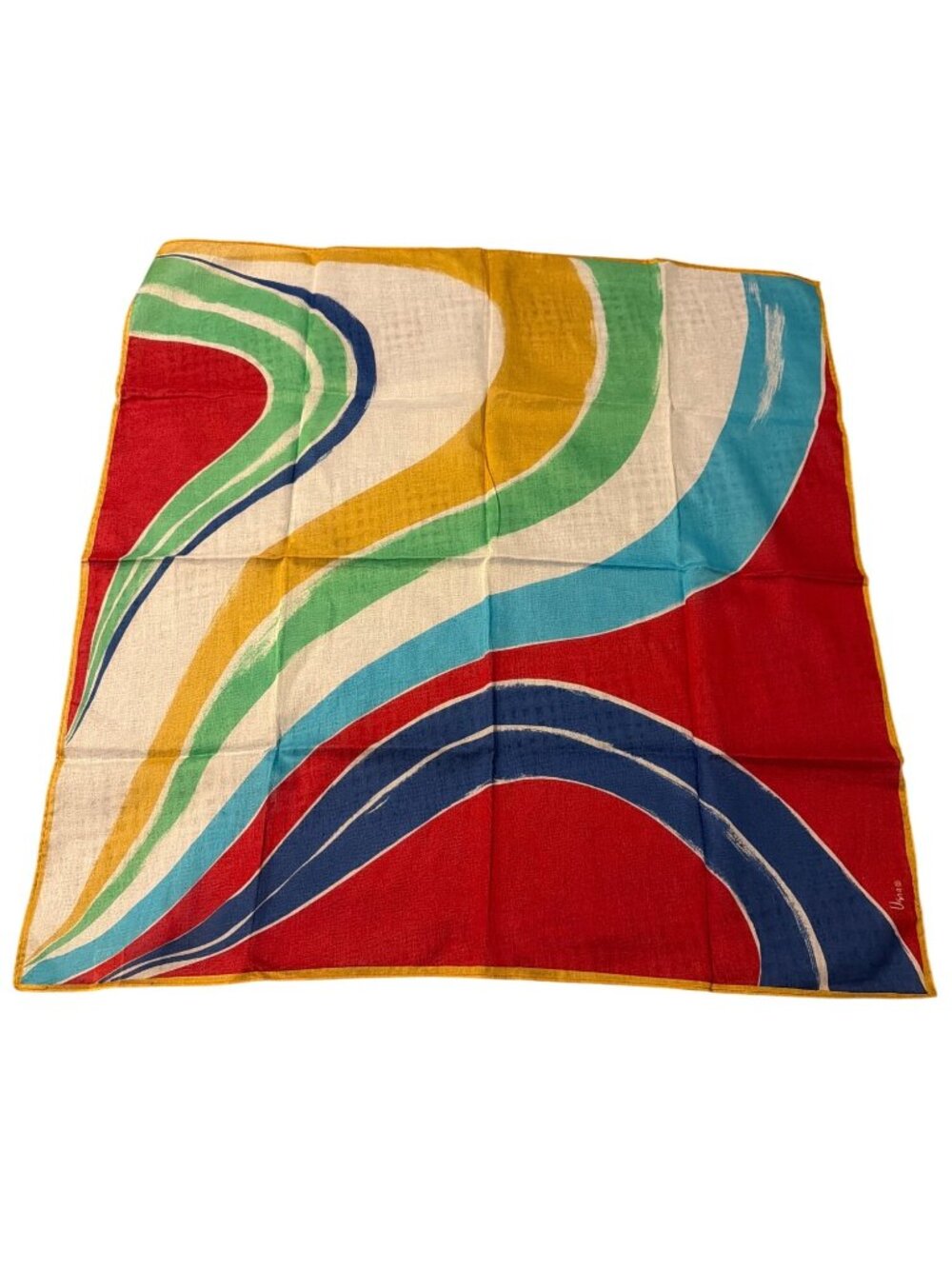 Vintage Colorful Vera Neumann Cotton Scarf Abstract Swirl Japan Estate Wave 21"